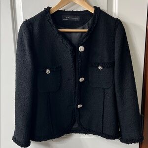 Zara Elegant Black Textured Blazer